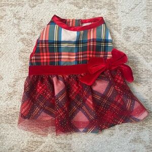 Plaid Red Holiday Dog or Cat Dress with Velvet Bow